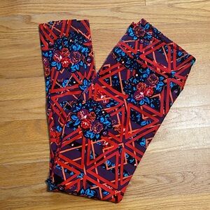 LuLaRoe Red and Blue Floral Leggings